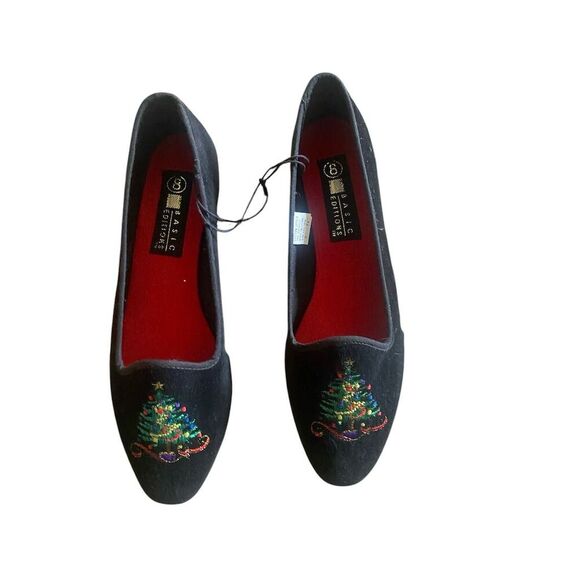Basic Edition Women's Christmas Tree Embroidered Velvet Flats Size 8 Multicolor - Picture 2 of 12